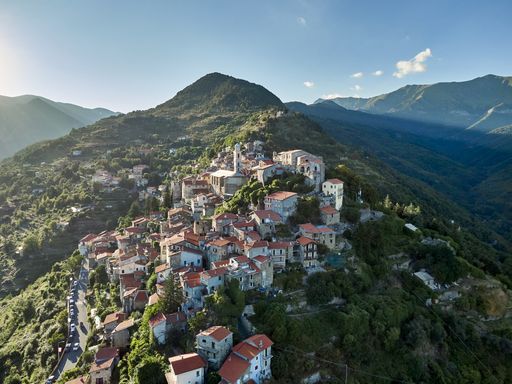 An aerial shot of the town of Triora in Liguria