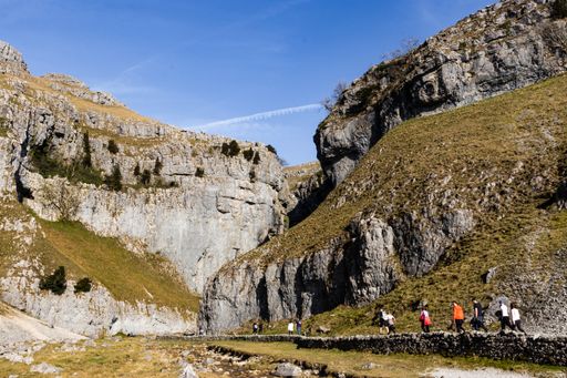Beautiful landscape entrance to Gordale Scar water fall within the Yorkshire dales