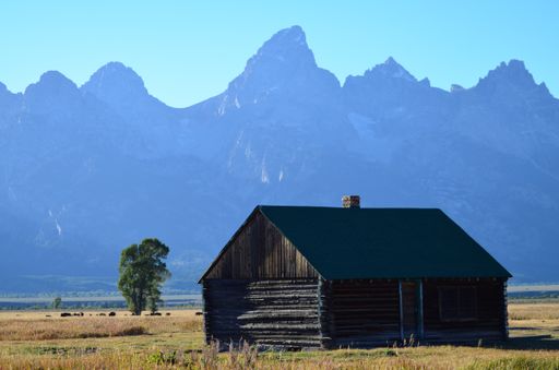A beautiful shot of a wooden house in Grand Teton National Park, Wyoming