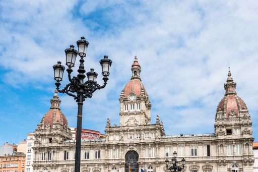 A closeup shot of street lamps in the Plaza de Maria Pita in A Coruna, Galicia, Spain