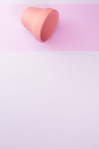 A vertical shot of an empty vase on a pink surface