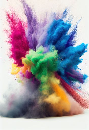 The colorful powder explosion on a white background