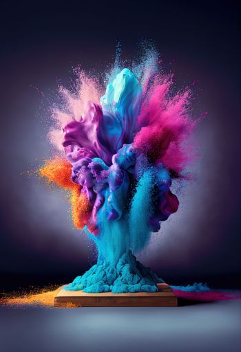 An abstract colorful powder explosion