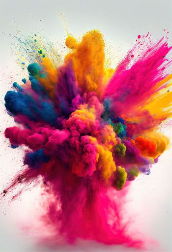 The colorful powder explosion on a white background