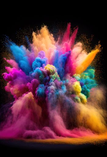 The colorful powder explosion on a black background