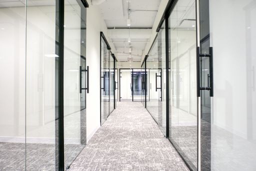 A view inside an empty hallway in a modern building