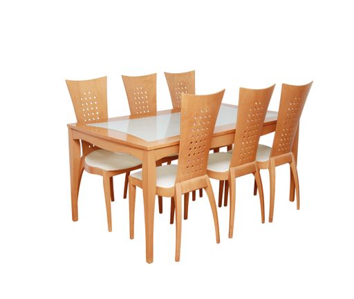 An isolated shot of dining table and chair set on white background