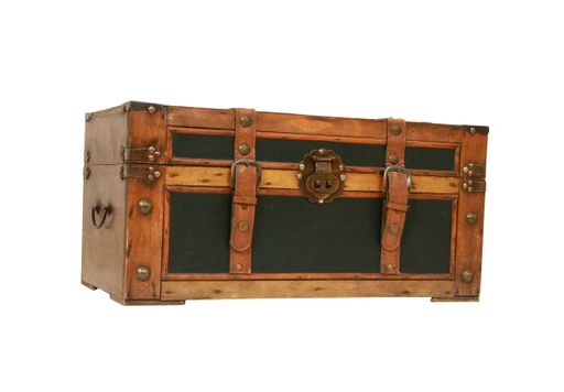 A vintage old trunk isolated on a white background