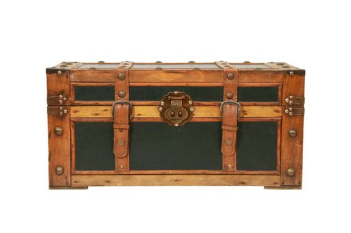 A vintage old trunk isolated on a white background