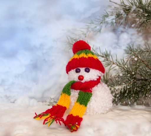 Snowman handmade with wool pompoms for Christmas