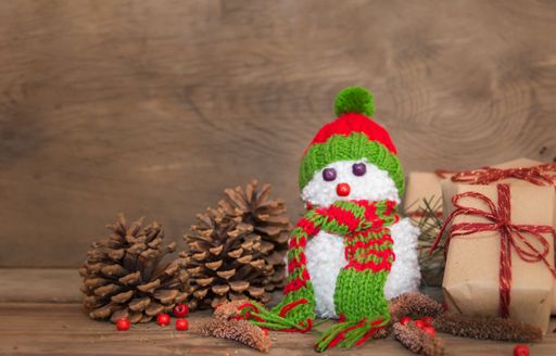 Snowman handmade with wool pompoms for Christmas