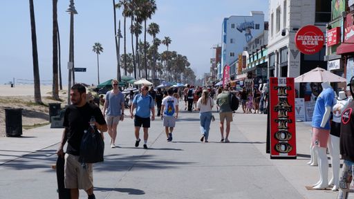 A group of people walking at Venice beach in Los Angeles, United States