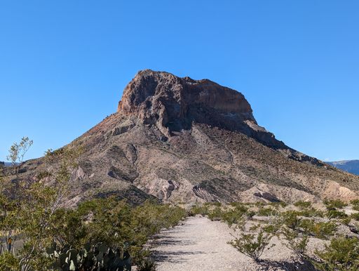 A rocky mountain against a blue sky in Big Bend National Park in Texas, USA