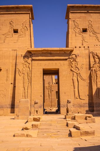 A vertical shot of the famous Temple of Isis Aswan in Egypt