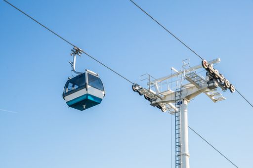 A low angle shot of a cable car in Expo district, Lisbon, Portugal