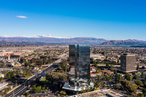 An aerial shot of two towers Oxnard. Santa Barbara, California