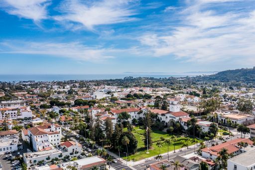 An aerial shot of the buildings of Santa Barbara California, USA
