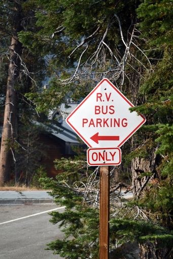 a vertical shot of a sign of recreational vehicle bus parking only