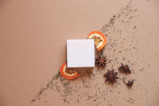 Top view mockup of a handmade organic soap for skincare and natural eco-friendly cleansing
