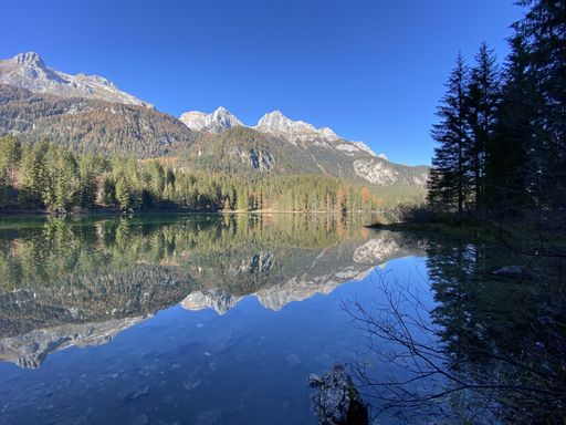 A landscape view of the beautiful Tovel Lake in Trentino Alto Adige, Italy