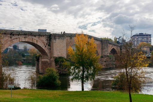 A beautiful shot of the Roman bridge over the River Mio in the city of Ourense in Galicia, Spain