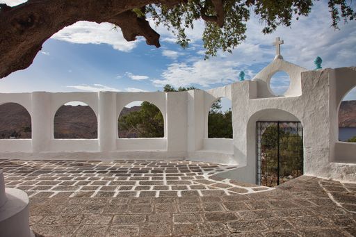 A beautiful shot of an old white building in Symi island, Greece