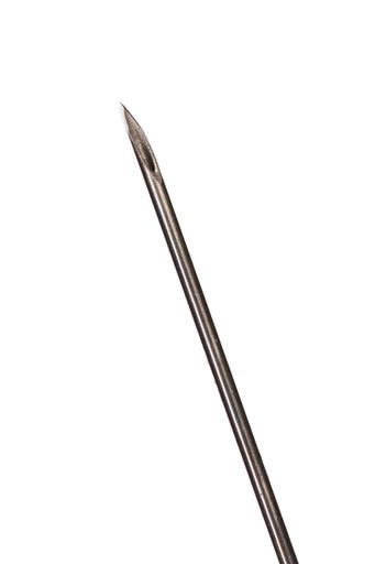 A vertical shot of hypodermic needle isolated on white background