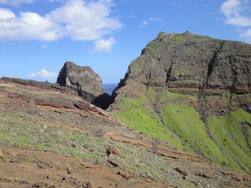 An amazing shot of a rocky hilly landscape near the sea in Madeira, Portugal
