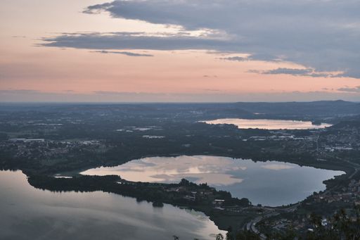 The valley between Como and Lecco cities in northern Italy from mount Barro
