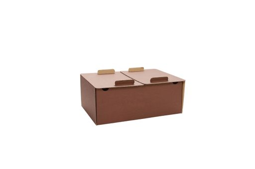 A closeup shot of a carton box isolated on a white background