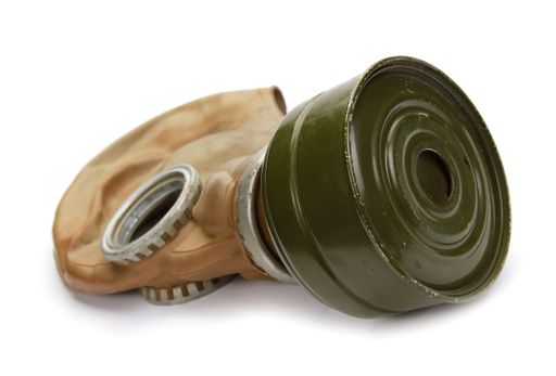 A gas mask on a white surface