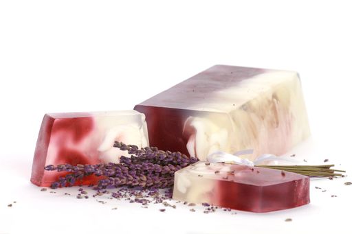 Beautiful set of different handmade soaps with lavender