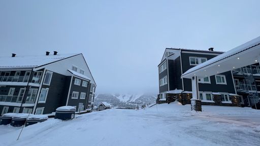 The houses in Geilo in the evening on a cold winter day in Norway