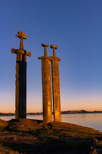 Sverd i fjell - three bronze swords in the rock near Stavanger commemorate the battle of Hafrsfjord.