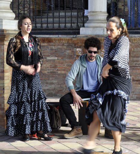 photos of dancer and singer and flamenco musician in the street