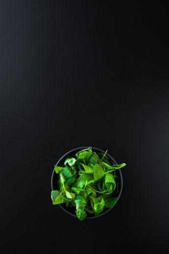 A vertical shot of green leaves canonigos and rucula, to make salads