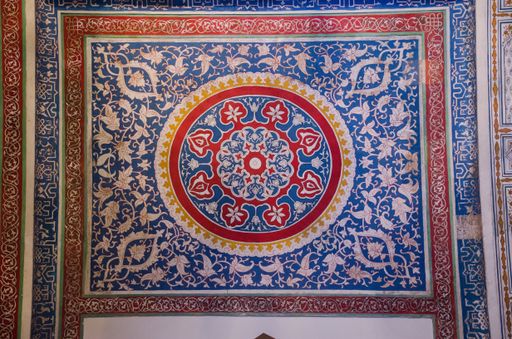 A colorful tile patterns on the wall in Uzbekistan in the central Asia