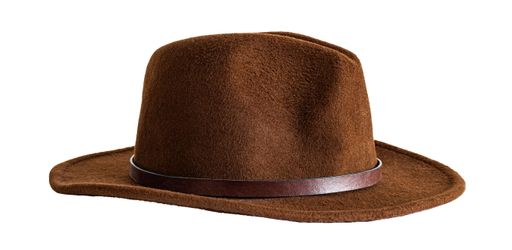 A brown leather cowboy hat isolated on white background