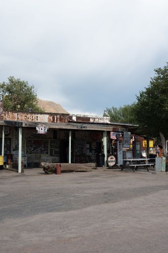 An old gas station and store of the American road that passes through route 66, vertical shot