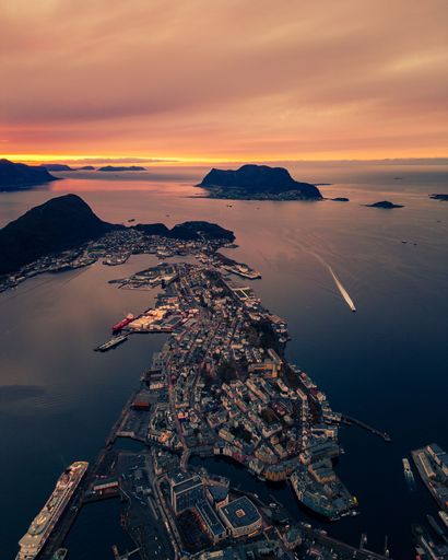 A beautiful sunset from Aksla Viewpoint in Alesund Norway