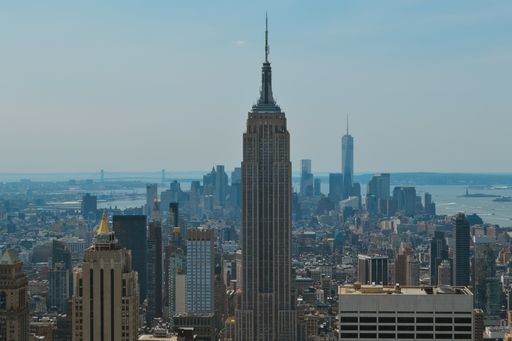 A birds-eye view of the famous modern skyscrapers in the skyline of New York City