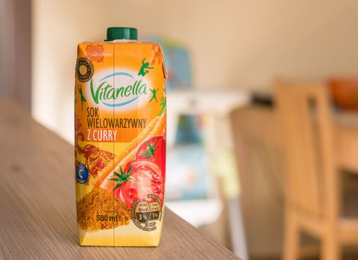 Vitanella vegetable juice in a box on a table