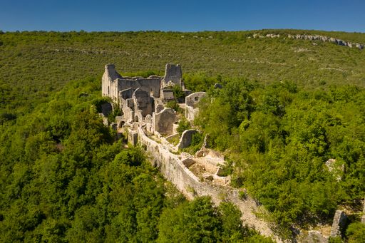 An aerial shot of the Castle Dvigrad, Kanfanar, Istria, Croatia