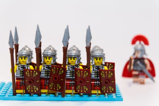 A closeup of a lego of Roman minifigure of centaur army isolated on a white background