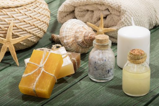 A closeup of spa settings with essence oil