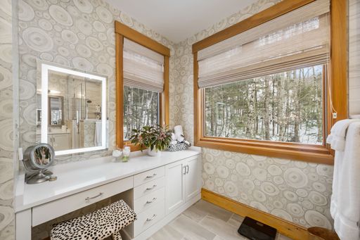 The beautiful modern room interior design. Custom-built house in the mountains.