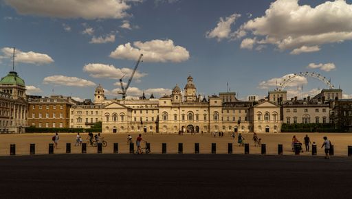 An aerial view of the buildings on Whitehall road in London, UK