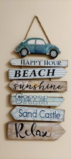 A vertical shot of hanging ornamental signage -concept travel going to the bea