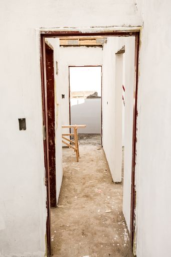 A vertical shot of a house during construction