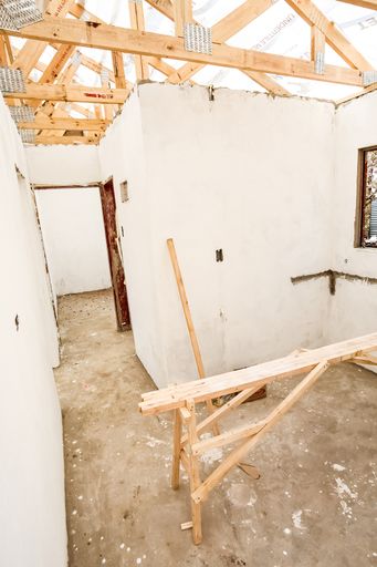 A vertical shot of a house during construction